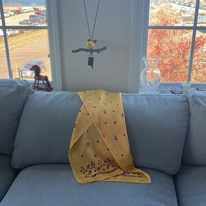 Vintage Christian Dior scarf yellow with bluish floral pattern rectangular